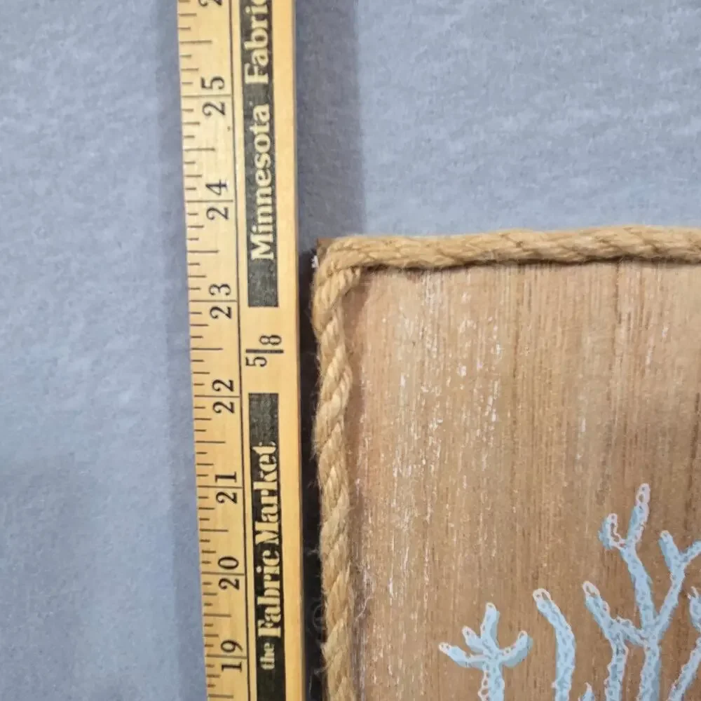 Wooden Coastal Wall Art Decor Rope Trim, Shells, Coral Prints 9.5